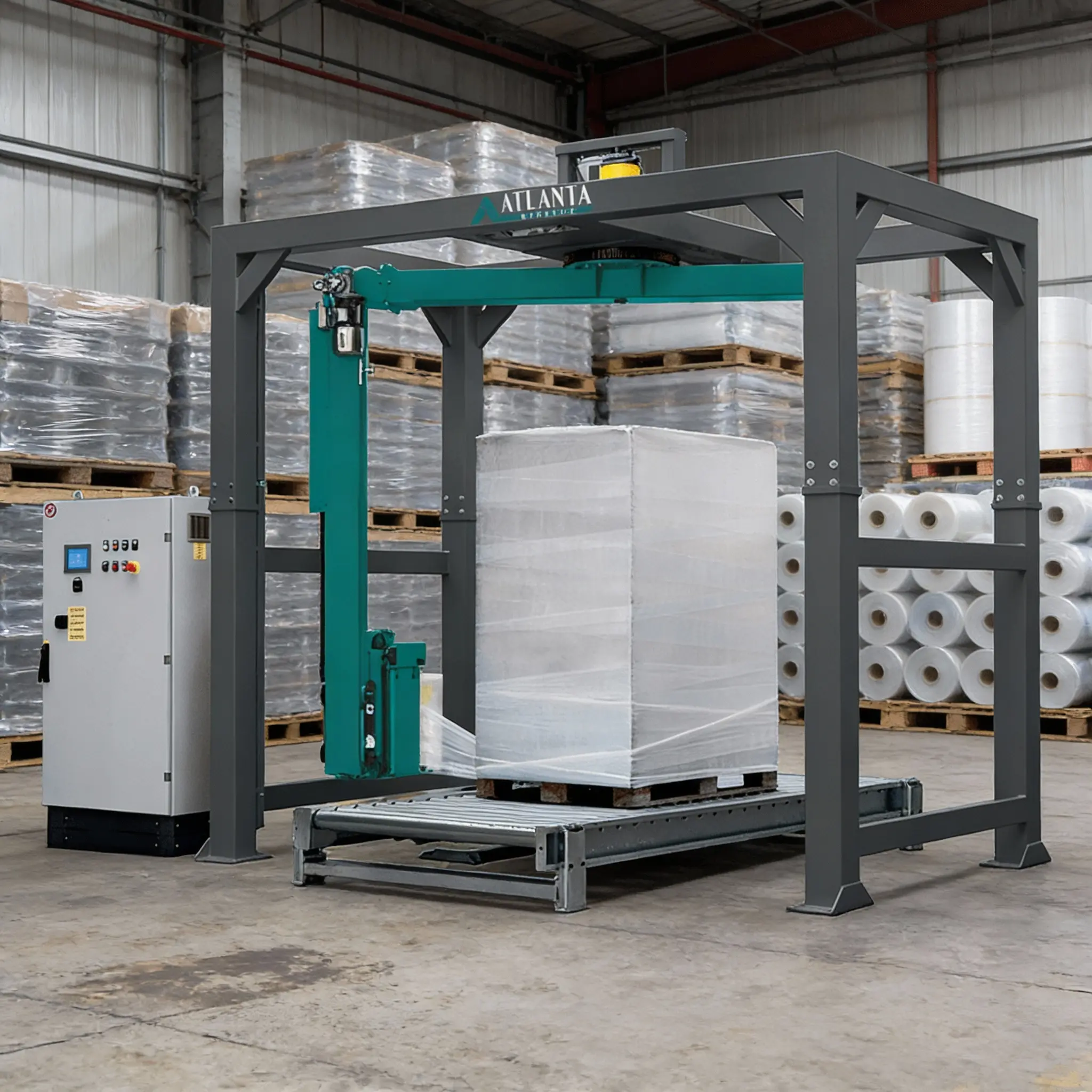 A large industrial pallet wrapping machine type: Revolution LS / HS