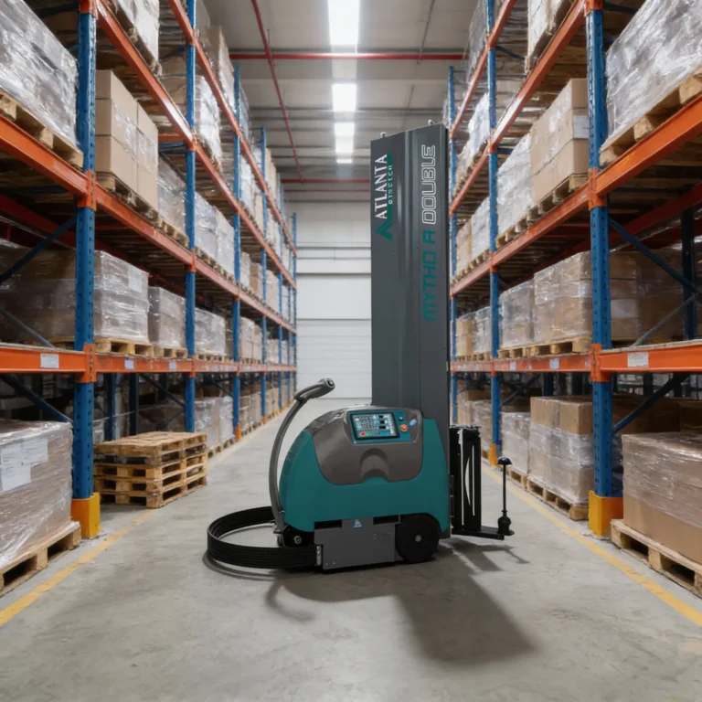 Robot pallet wrapper in a warehouse