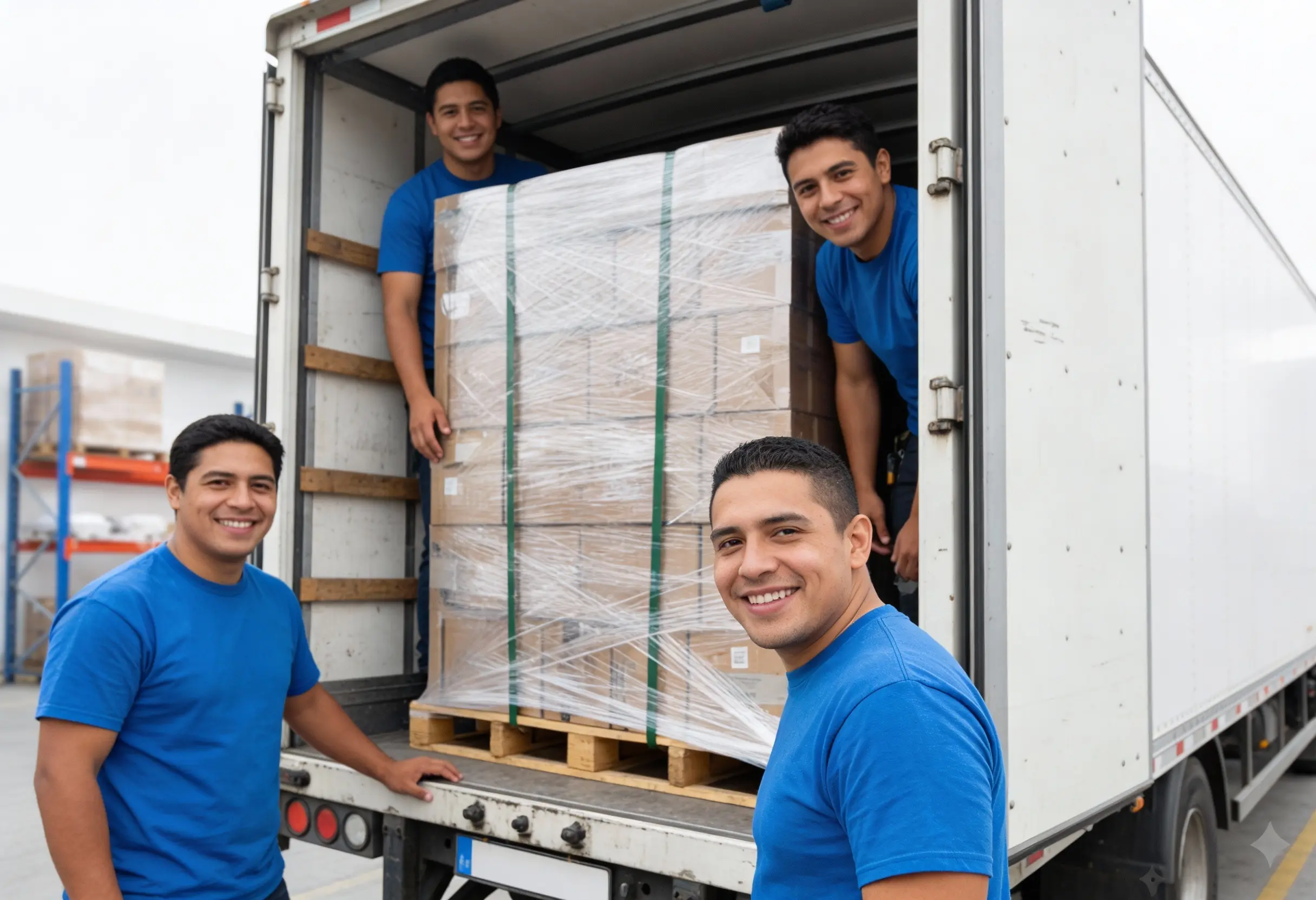 Rodisa team loading stretch film wrapped goods into a delivery truck