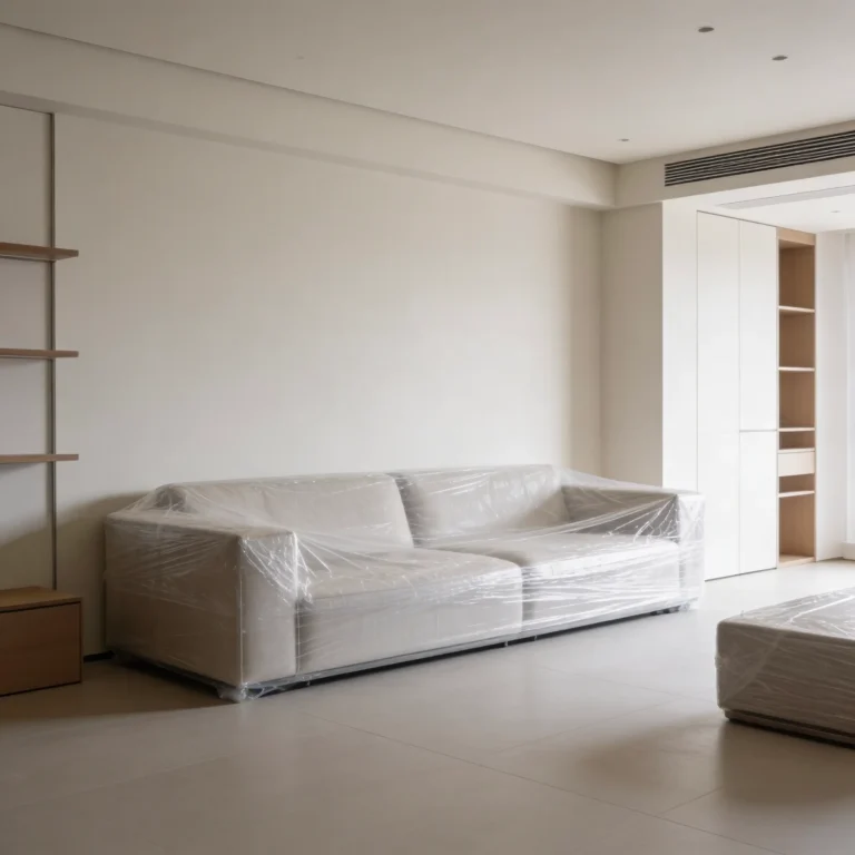 Furniture protected with film during a relocation