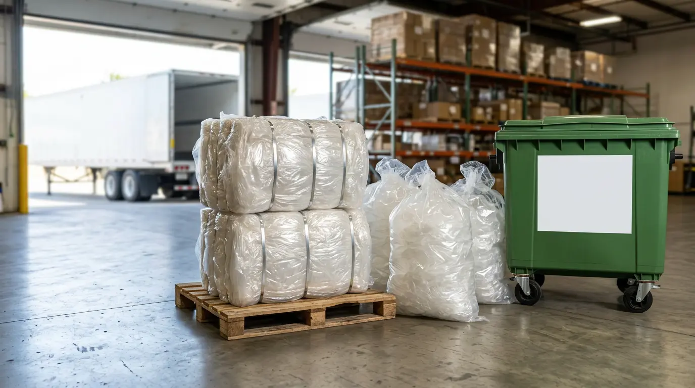 Used film collected for recycling in an eco friendly pallet wrap program