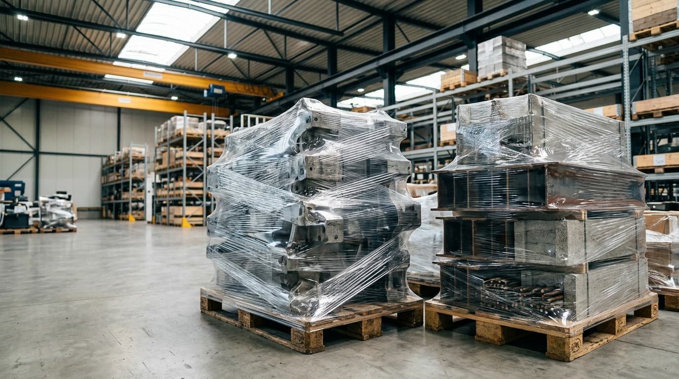 Large equipment covered with plastic wrap heavy duty film