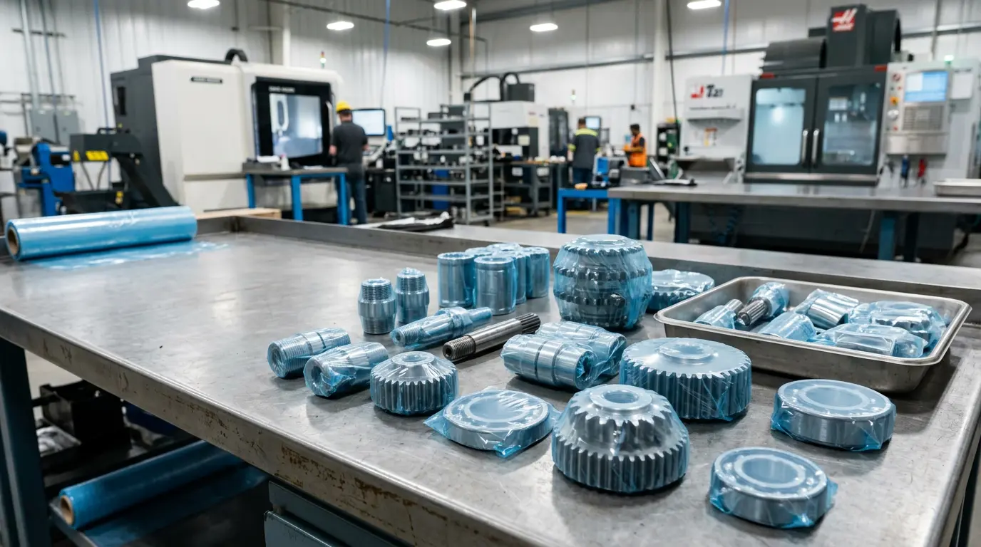 Metal parts wrapped in VCI stretch film
